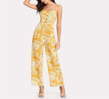 Load image into Gallery viewer, High Waist Tropical Palm Leaf Jumpsuit