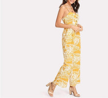 Load image into Gallery viewer, High Waist Tropical Palm Leaf Jumpsuit