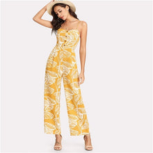 Load image into Gallery viewer, High Waist Tropical Palm Leaf Jumpsuit