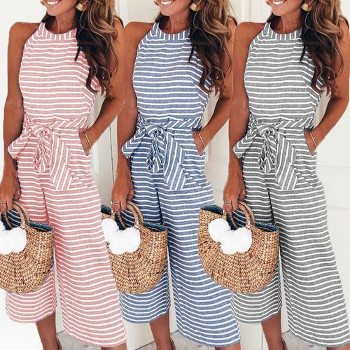 Women Sleeveless Striped Jumpsuit