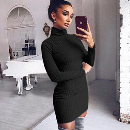 Long Sleeve Elastic Knitted Dress